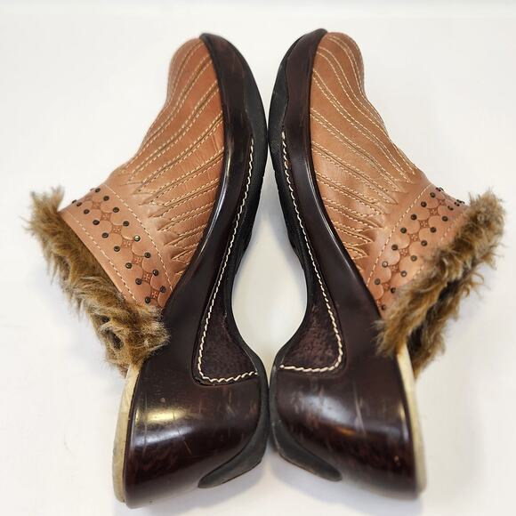 Jambu Womens Bali Brown Leather Faux Fur Sport Wedge Clogs Size 11 M Comfort - Picture 7 of 8
